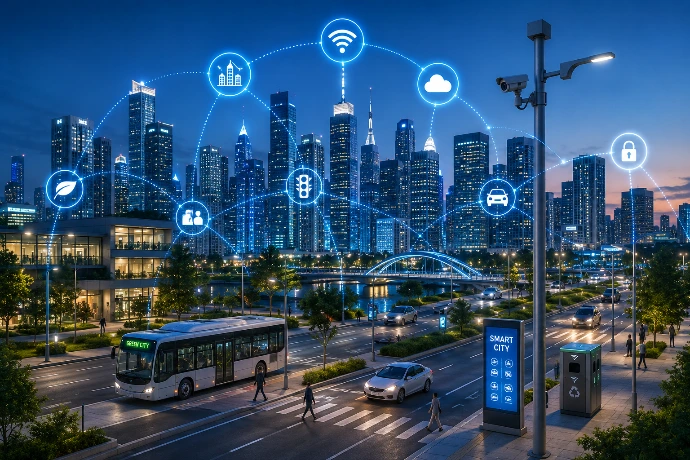 Cidade inteligente com sistemas urbanos conectados