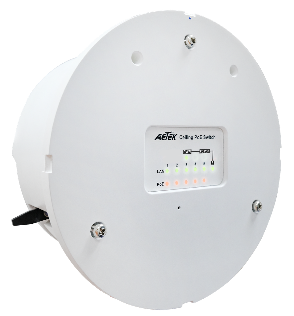 [C42-050-30-B] Ceiling bt PoE Switch with daisy chain
• 1xGbE bt PD PoE Input
• 1xGbE bt PoE + 4xGbE at PoE PSE Output
• 12V/24VDC Output
• Support Daisy-Chain
