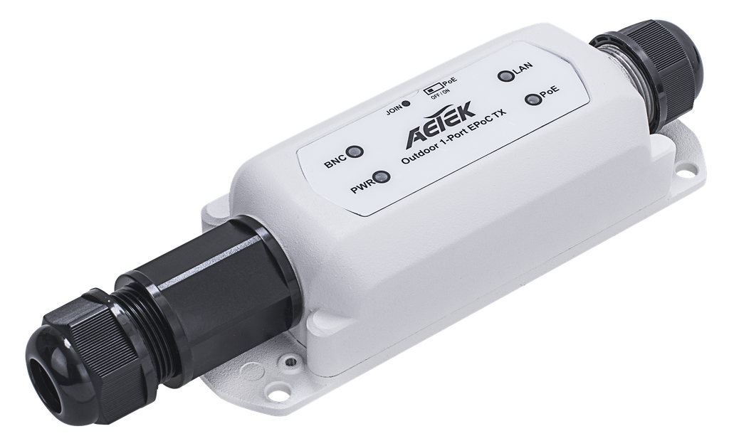 [XE22-110-TX-
(camera-site)] 1-1 Outdoor EPoC Transmitter
IP67/ IK10 cast aluminum case
6KV Surge protection
Operating temperature: -40°C ~ 60°C