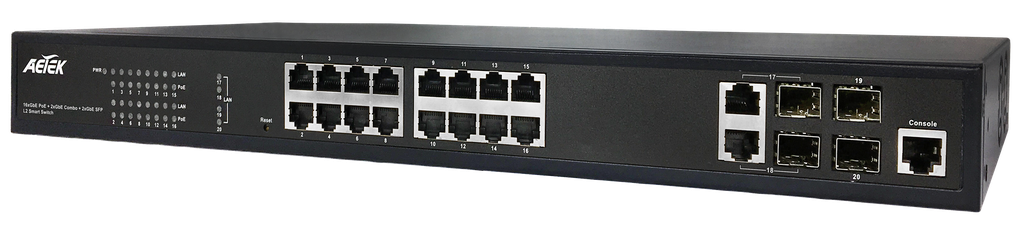 [C60-164-30-250-V2] 16x30W PoE, 2x COMBO, 2xSFP L2 PRO PoE Switch 
Network Topology System (NTS) software 
Total power budget: 250W
6KV PoE surge protection