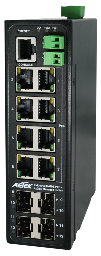 [D60-084-30-V2] Industrial 8x30W PoE, 4xSFP L2 PRO Managed Switch
Built-in Network Topology System (NTS) software 
Total power budget: 240W
6KV PoE surge protection
Operating temperature: -40°C ~ 75°C