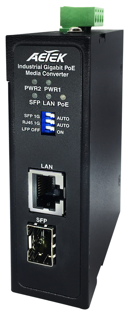 [M30-011-30] Industrial Media Converter
1xGbE RJ45 30w PoE + 1xGbE SFP