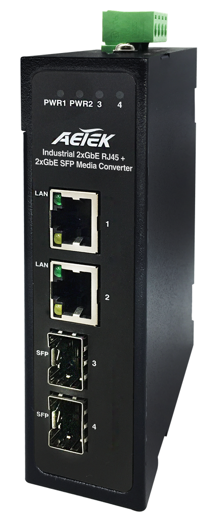[M30-022-01] Industrial Media Converter
2xGbE RJ45 + 2xGbE SFP
-40~75℃
Redundant Dual 12V-56VDC Power Input
xPower supply not included