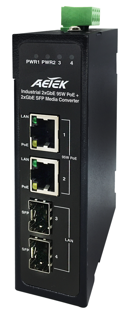 [M30-022-90] Industrial Media Converter
2xGbE RJ45 90w PoE + 2xGbE SFP
-40~75℃
Redundant Dual 48 ~ 56VDC Power Input
xPower supply not included

