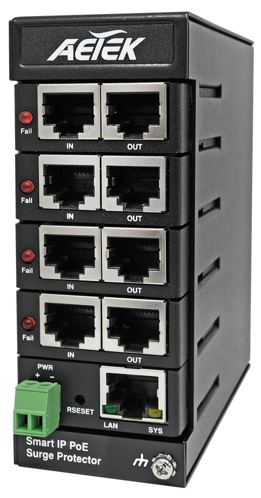 4-CH Managed PoE Surge Protector
Managed IP PoE 
10KA/20KV
802.3af/802.3at/802.3bt/UPoE
1G/2.5G